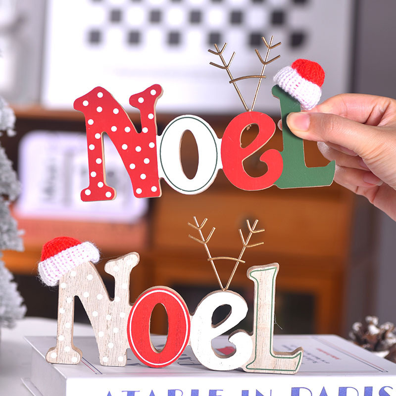 クロスボーダークリスマス木製ノエルレターオーナメントクリスマスデコレーションクリエイティブデスクトップウィンドウレターオーナメント|undefined
