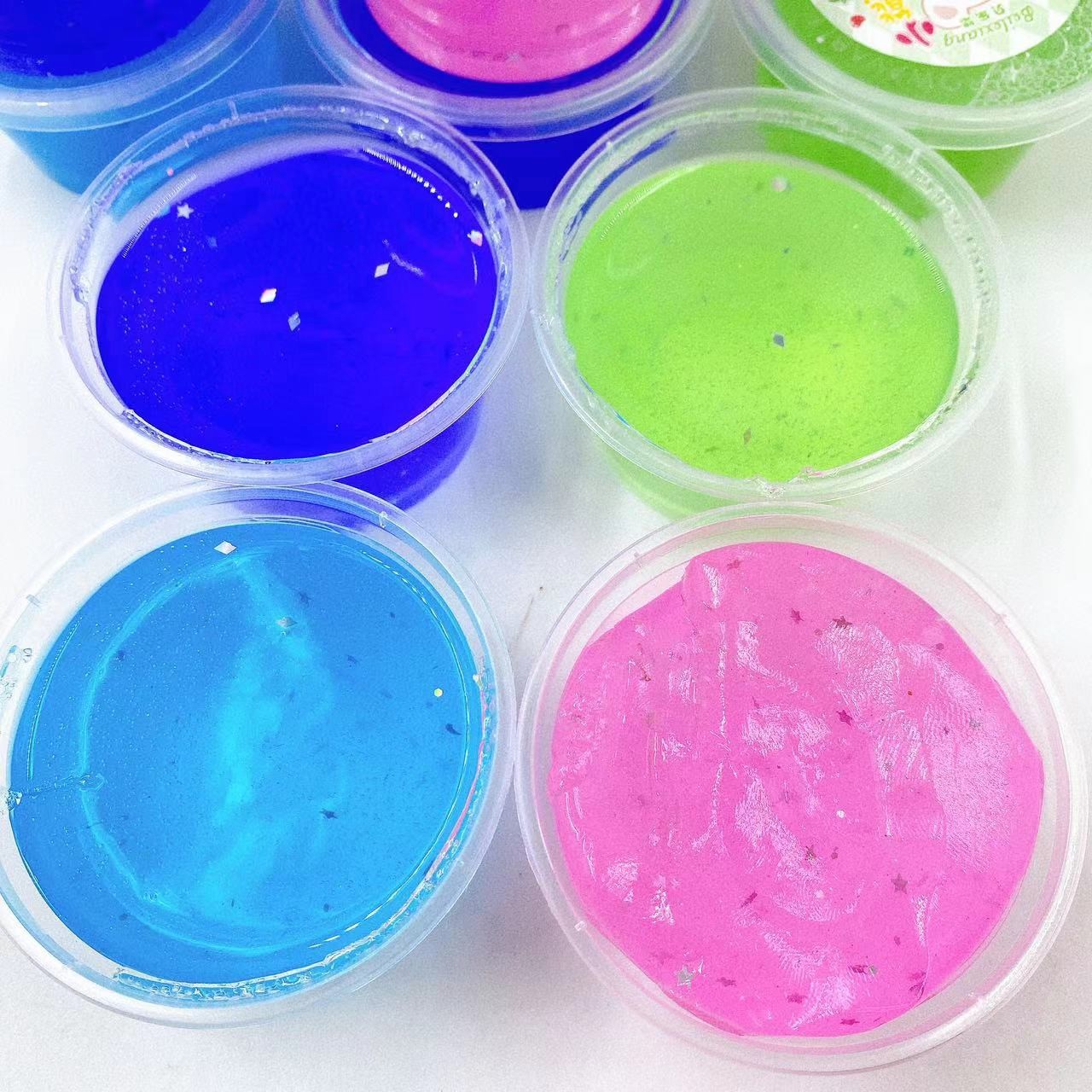 Juguetes infantiles de goma espumante de slime hechos a mano de barro de cristal no pegajoso de goma espumante de mano caja de barro de color supermercado al por mayor
