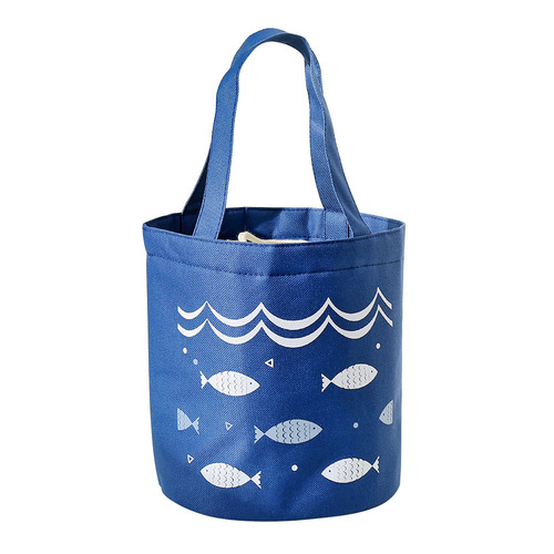 Portable drawstring lunch bag large capacity fresh-keeping insulated lunch box bag round barrel thickened insulated bag student lunch box bag