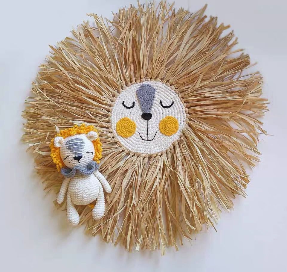 ins Northern Europe originality manual weave lion modelling Pendants Children's Room Wall Cartoon decorate prop