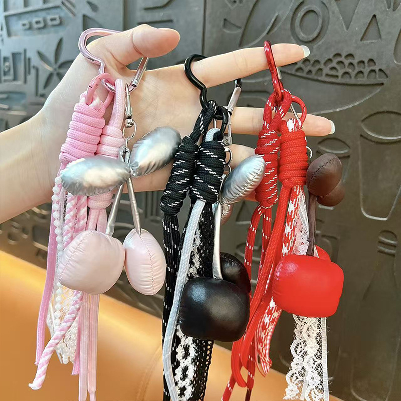 Coreano dulce fresco bolsas de cereza cuerdas trenzadas encaje cuentas llaveros multicolores bolsas opcionales accesorios regalos al por mayor