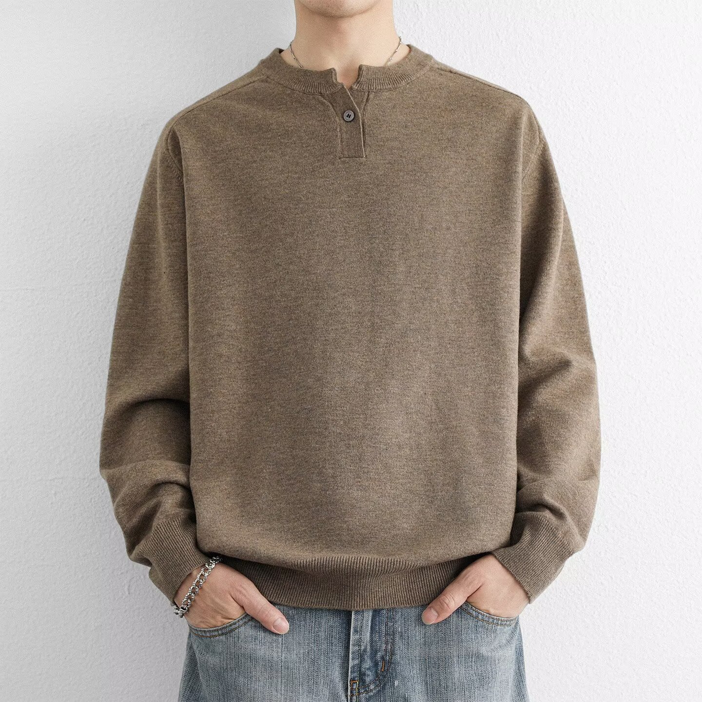 Henry cuello V camiseta de manga larga suéter hombre viejo dinero lujo ligero negocio primavera y otoño suéter fábrica transfronteriza al por mayor image 8