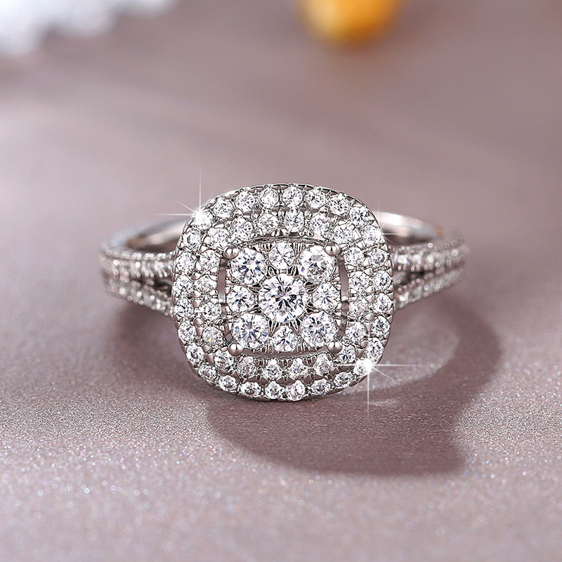 Cao Shi's New Micro Inlaid Hearts and Eight Arrows Square with Round Splice Engagement Women's Ring_voghion.com