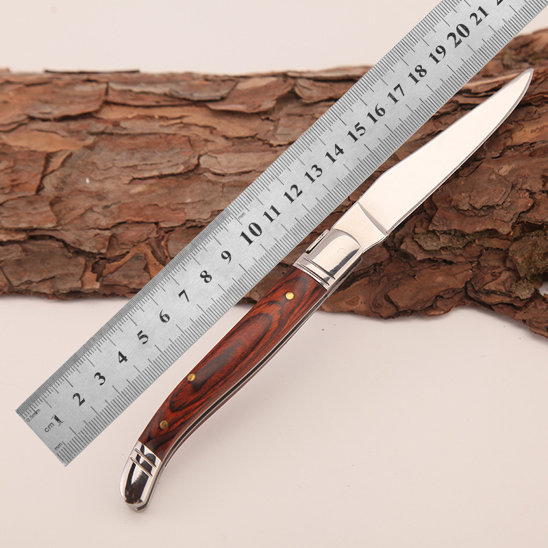 新款户外折叠 高硬度战术刀多功能野外求生户外木柄折刀