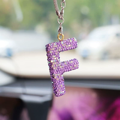 Car hanging pendant ladies rhinestone car - f-letter-car-pendant-lotus-purple