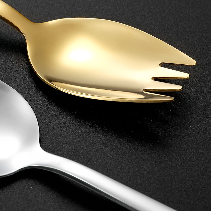 Cuchara de ensalada de acero inoxidable transfronteriza cuchara creativa coreana cuchara de fideos de infusión cuchara de oro largo cuchara de postre cuchara de fruta