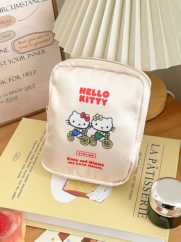 サテンkt猫化粧バッグかわいいアニメプリント収納バッグ高颜値外出旅行携帯携帯洗面バッグ|undefined