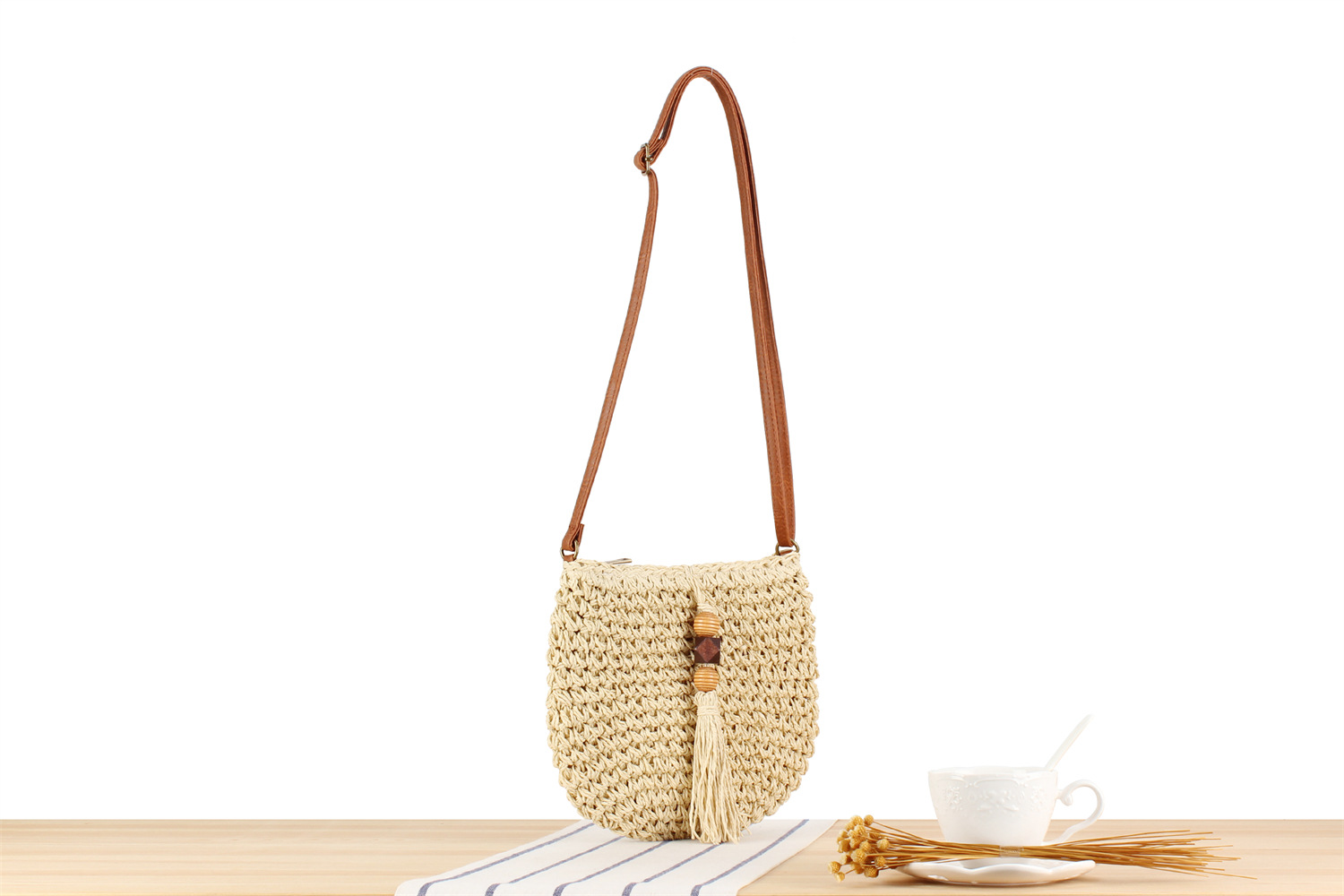 Single Shoulder Strap Strap Type Straw Bag Bags Type Women's Small Straw Solid Color Vintage Style Classic Style Zipper Straw Bag