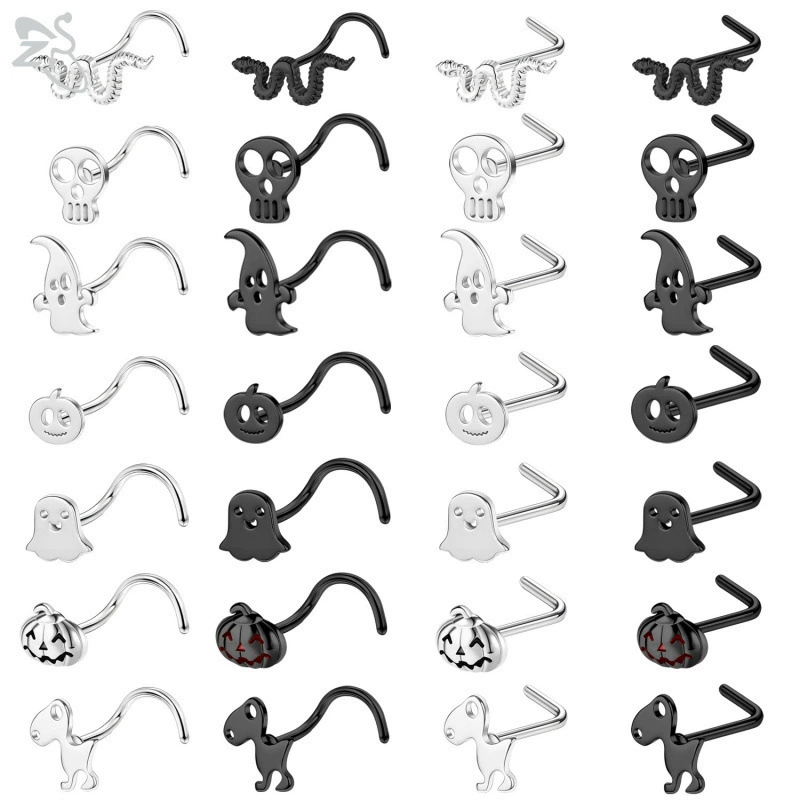 1 шт., 20 г, 316L, шпилька для носа из нержавеющей стали, череп, змея, шпилька для носа из нержавеющей стали