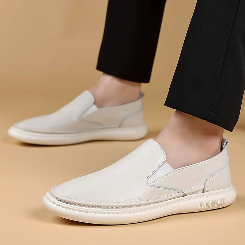 Summer shoes for leather shoes, breathable white footwear for leisure, cowhide, genuine leather