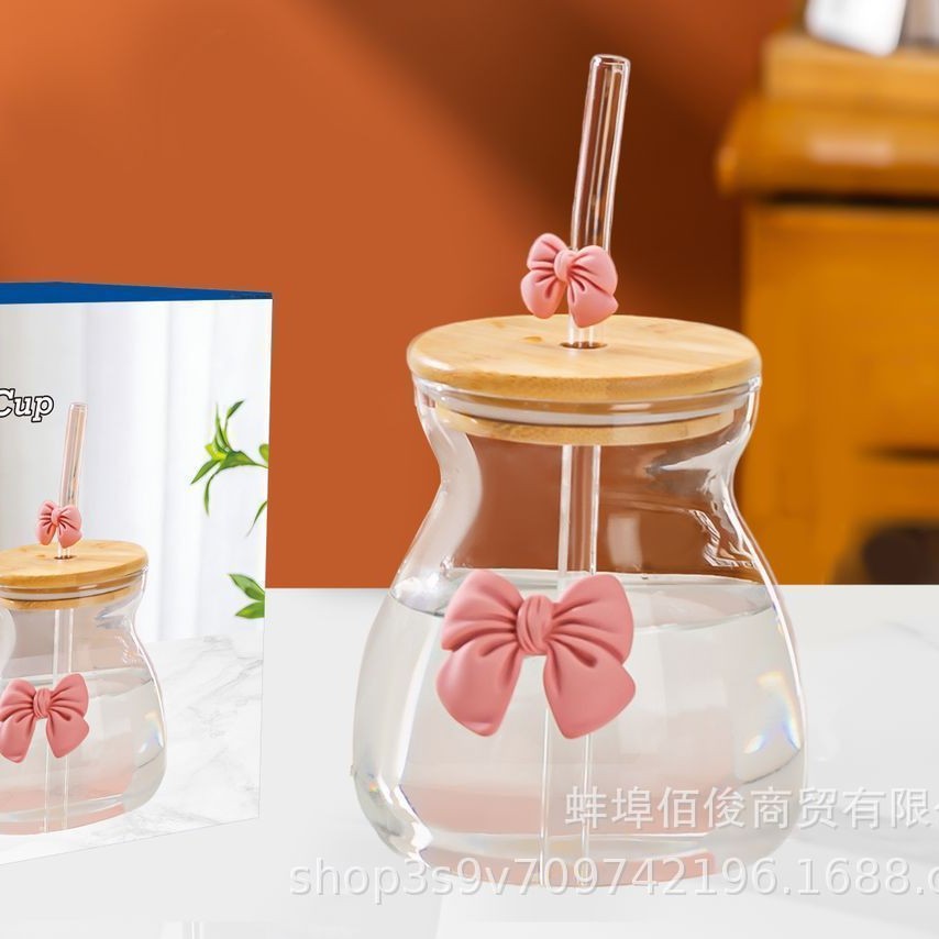 Taza de café de alto valor facial de vidrio transparente con mango de vidrio de alto silicio, taza de paja de hielo de bebidas americanas gordo
