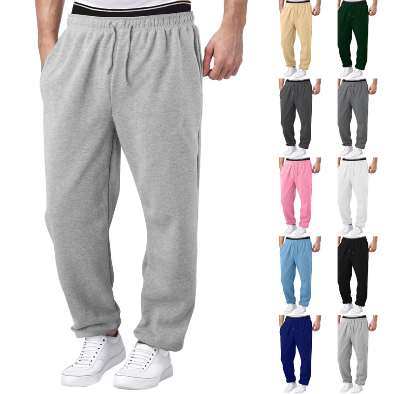 2025 Cross-Border European and American Men's Fleece New Trousers Autumn and Winter Loose Casual Versatile Sweatpants Ready for Sale