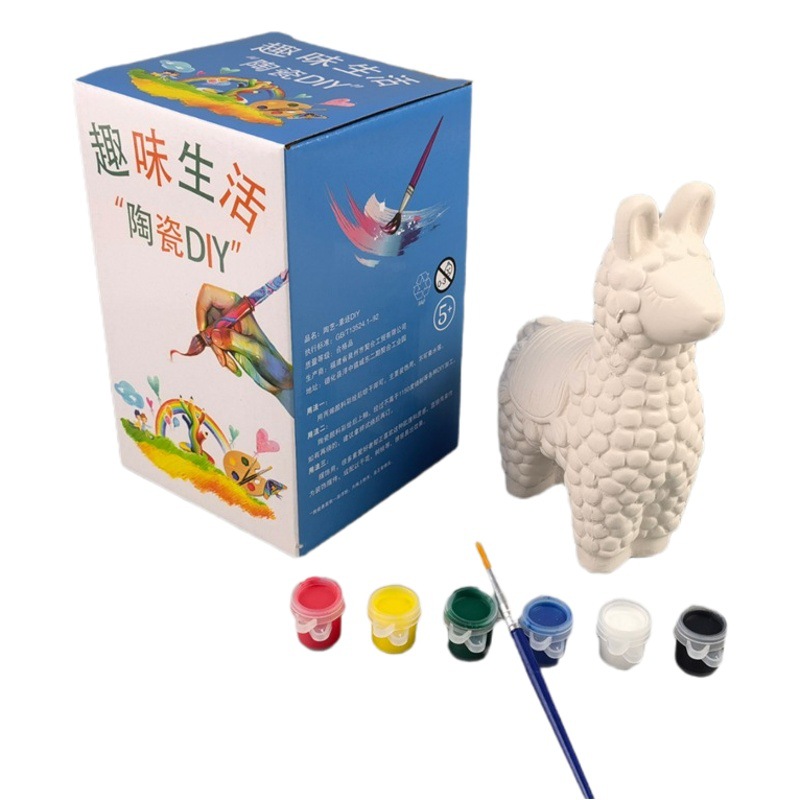 Kindergarten creativo DIY blanco molde color de relleno color pintura para colorear dinero olla de cerámica llanura en blanco animal caballo de dibujos animados niños graffiti