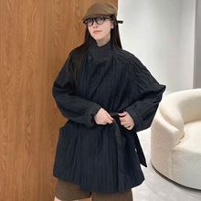 收腰时尚系带中长款显瘦立领减龄感小众棉衣复古设计棉服女冬轻薄