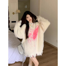 粉色蝴蝶水貂绒套头毛衣女秋冬季加厚慵懒风软糯外穿多巴胺针织衫