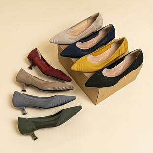 C 63747 Pointed Kitten Heel Knit Pumps ���^С؈��ᘿ���Ь