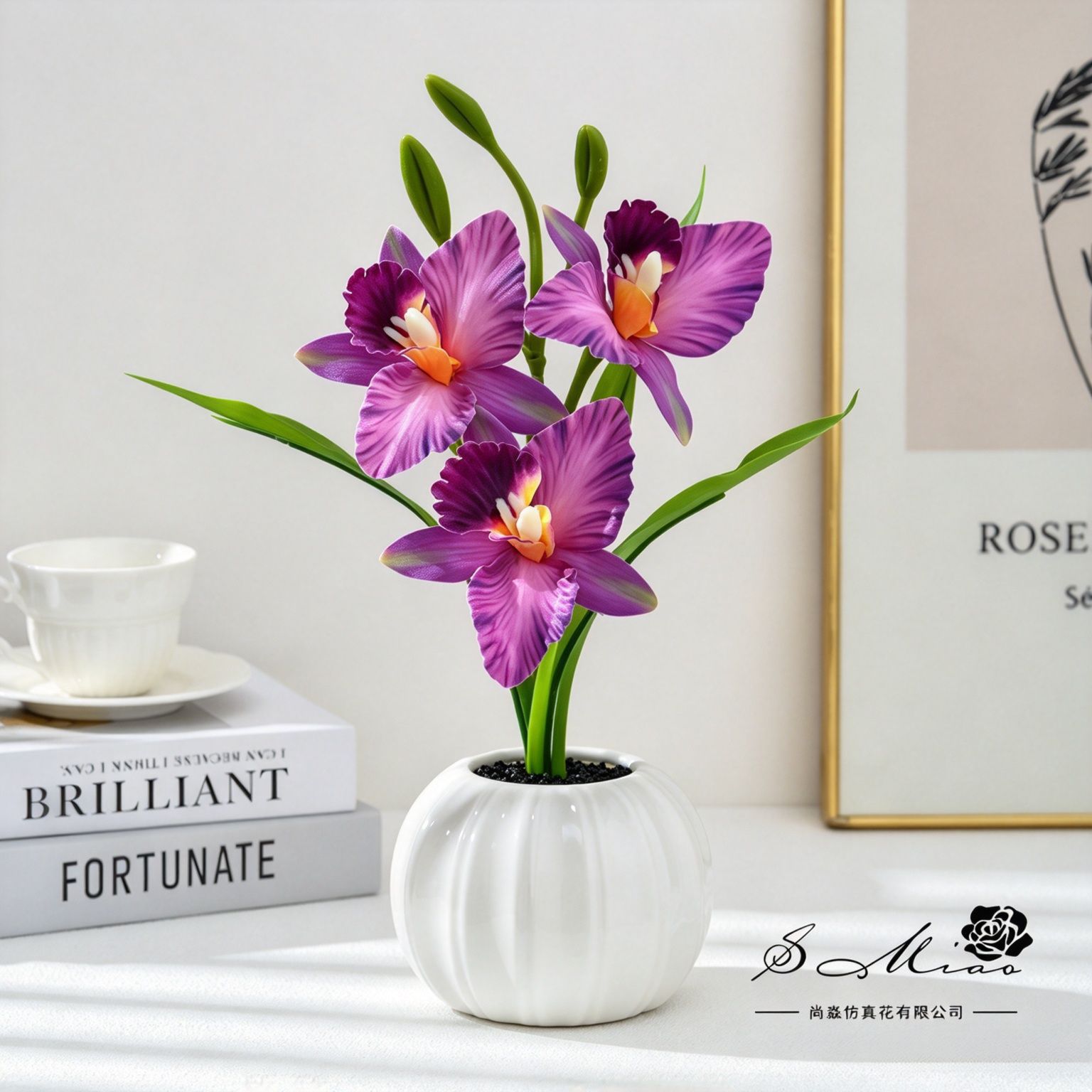 Bonsái de Orquídea Artificial de Seda y Plástico Tacto Realista para Decoración del Hogar