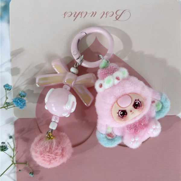 Flocked Dessert Three-Year-Old Children's Accessories Cartoon Cute Keychain Bag Charm Live Trendy Toy Small Pendant
