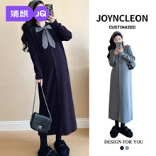 婧麒孕妇装秋冬新款针织高级孕妇连衣裙显瘦大码长袖毛衣裙子冬装