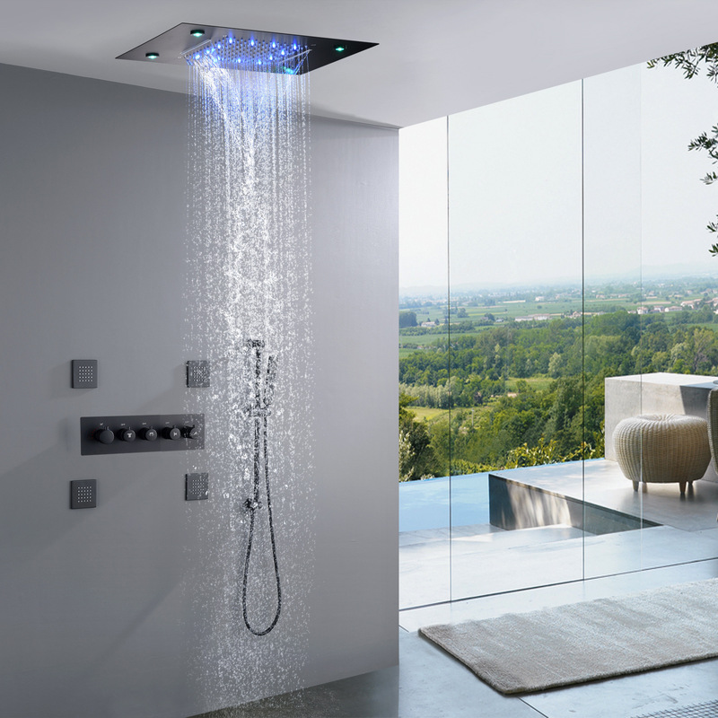 500*360mm Canopy Type Led Concealed Shower Set Bathroom Thermostatic Shower Full Set Kaiping Manufacturer Wholesale