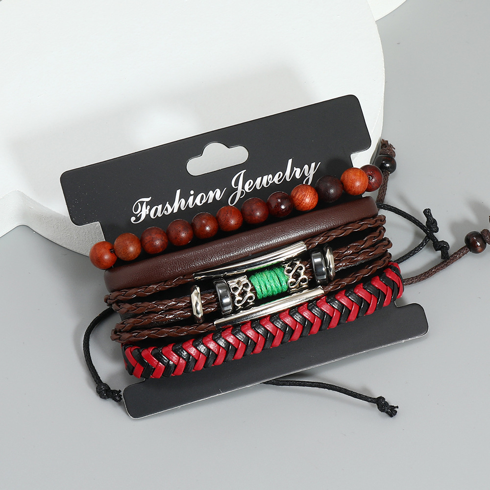 Hip-Hop Geometric Pu Leather Knitting Unisex Bracelets