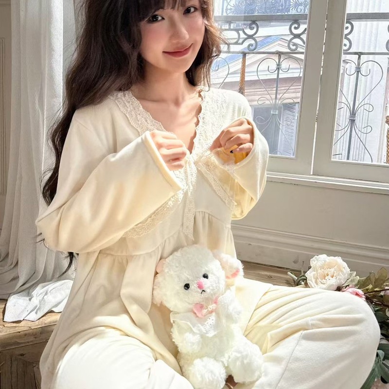 【海岛绒清秋】秋冬新款双面海岛绒睡衣女可爱加绒加厚家居服|undefined