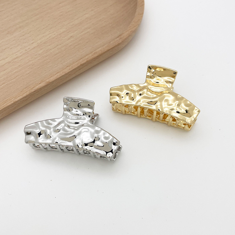 New Cross-Border Style Square Hair Clip with Hammered Texture, Minimalist Style Hairpin for the Back of the Head, Original Maillard Style Hair Clip