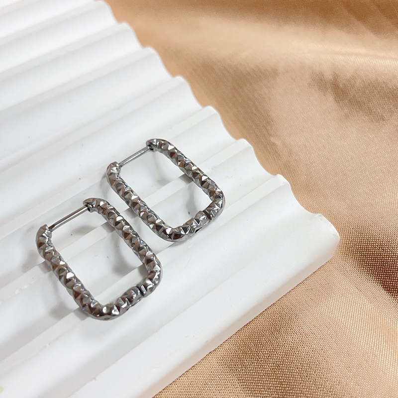 Titanium Steel Material 1 Pair Casual Simple Style Rectangle Plating Hollow Out Titanium Steel Gold Plated Earrings