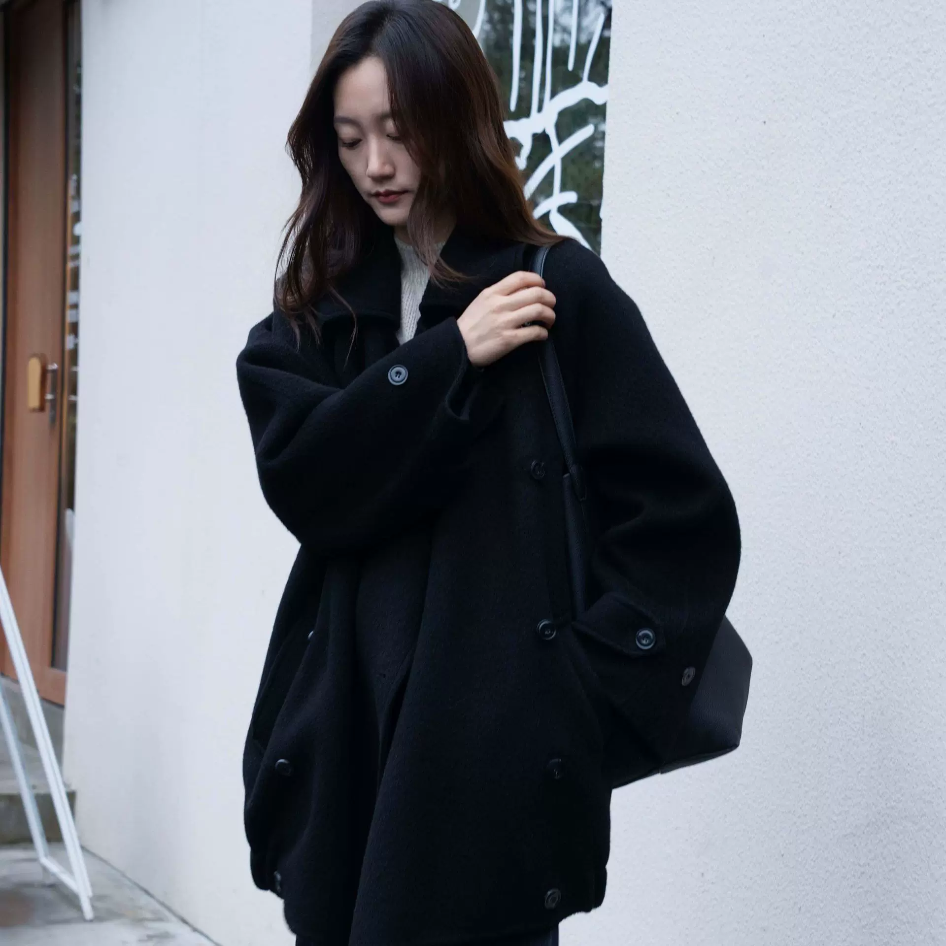 2025年新款休闲摩登慵懒调风衣版双面羊毛大衣女装秋冬季短款外套