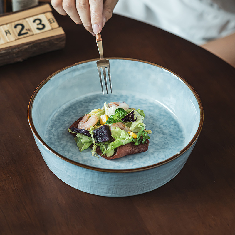 Cuencos de cerámica retro para el hogar, cuencos grandes, cuencos de ensalada occidentales para restaurantes, cuencos de fideos al por mayor, vajilla, cuencos de sopa, platos de hotel