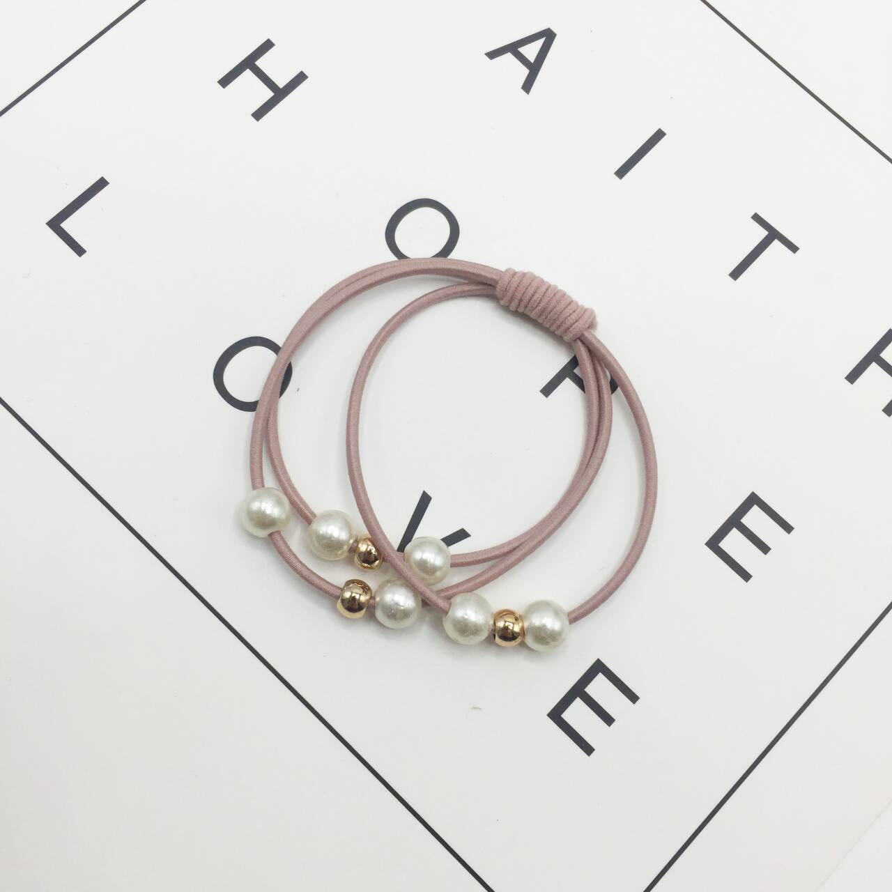 Estilo coreano nueve cuentas de Alta cubierta de cuero elástica simple perla con cuentas de tres en uno cuerda de pelo de las mujeres frescas banda de lazo de pelo banda de goma