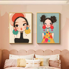 多巴胺可爱俏皮女孩艺术海报挂画帆布背景卧室床头装饰画芯厂家