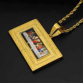 欧美外贸跨境饰品嘻哈hiphop项链 钛钢镀金3D图片The Last Supper