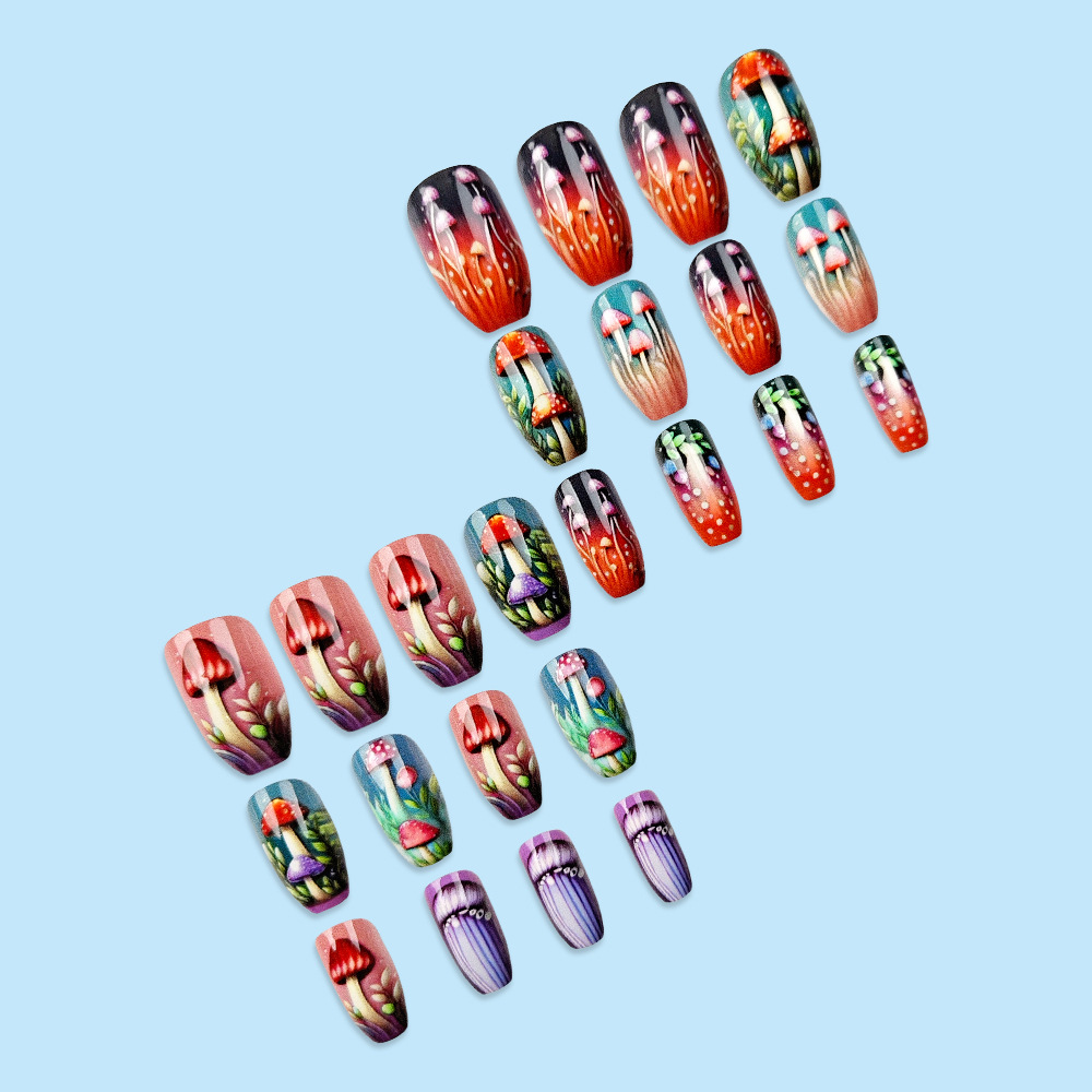 El color fantasma gradiente hongos de uñas de uso comercio exterior 24 piezas de chicas calientes, uñas de ballet, uñas falsas, lotes mixtos en stock