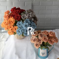 新款仿真玫瑰花 婚禮插花布置裝飾復古秋色鑽石玫瑰外貿家居假花