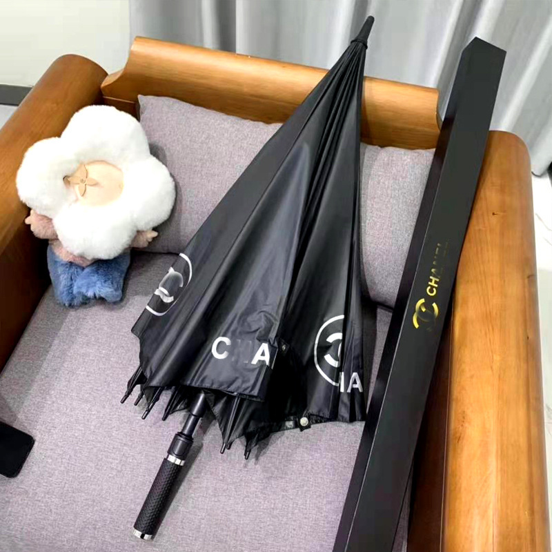 Luxury Large Automatic Long-Handle Women's Sun Umbrella, Trendy Brand, Black Coating, Foldable, Uv Protection Sun Umbrella