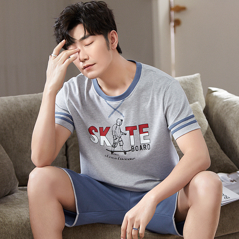 2022 verano nuevos hombres pijamas pantalones cortos de algodón de manga corta jersey de dos piezas ropa de abrigo casual de algodón ropa de casa