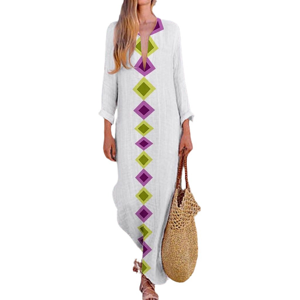2025 verano comercio exterior suministro transfronterizo amazon ropa de moda europea y americana suelta V-collar vestido vestido largo bifurcado image 6