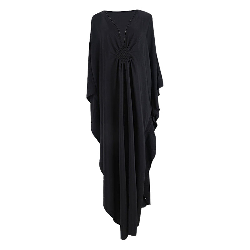 New European and American Solid Color Middle Woven Robe Beach Long Dress Loose Bikini Blouse Swimwear Sunscreen Women