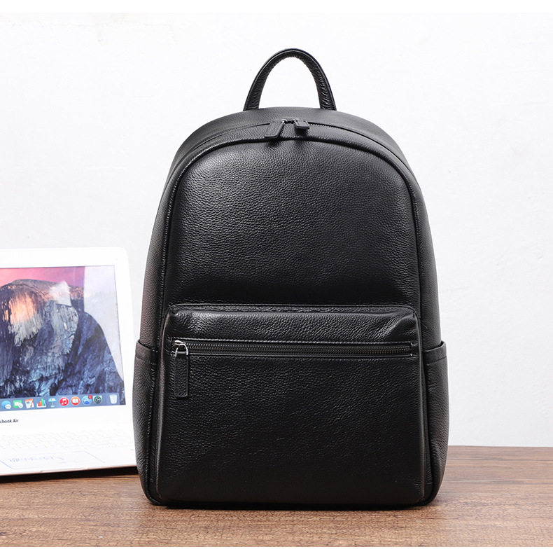 Ba lô nam da bò thật cỡ lớn 30×13×41 cm, ba lô du lịch công tác chống trộm ngăn laptop 14 inch — Màu đen chi tiết 3