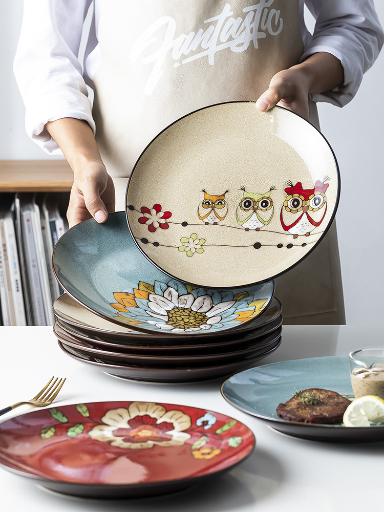 European -style round plate ceramic hand -painted undergladeed fruit…