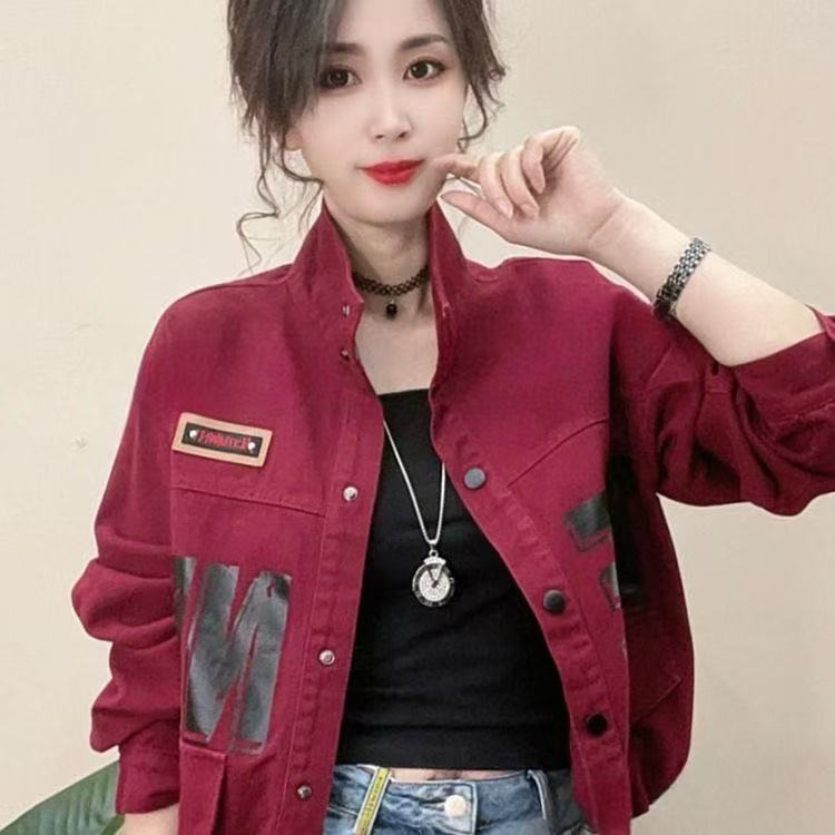 Korean Style Stand Collar Denim Jacket Short Jacket Outerwear Women's American Style Casual Trendy Short Jacket Top