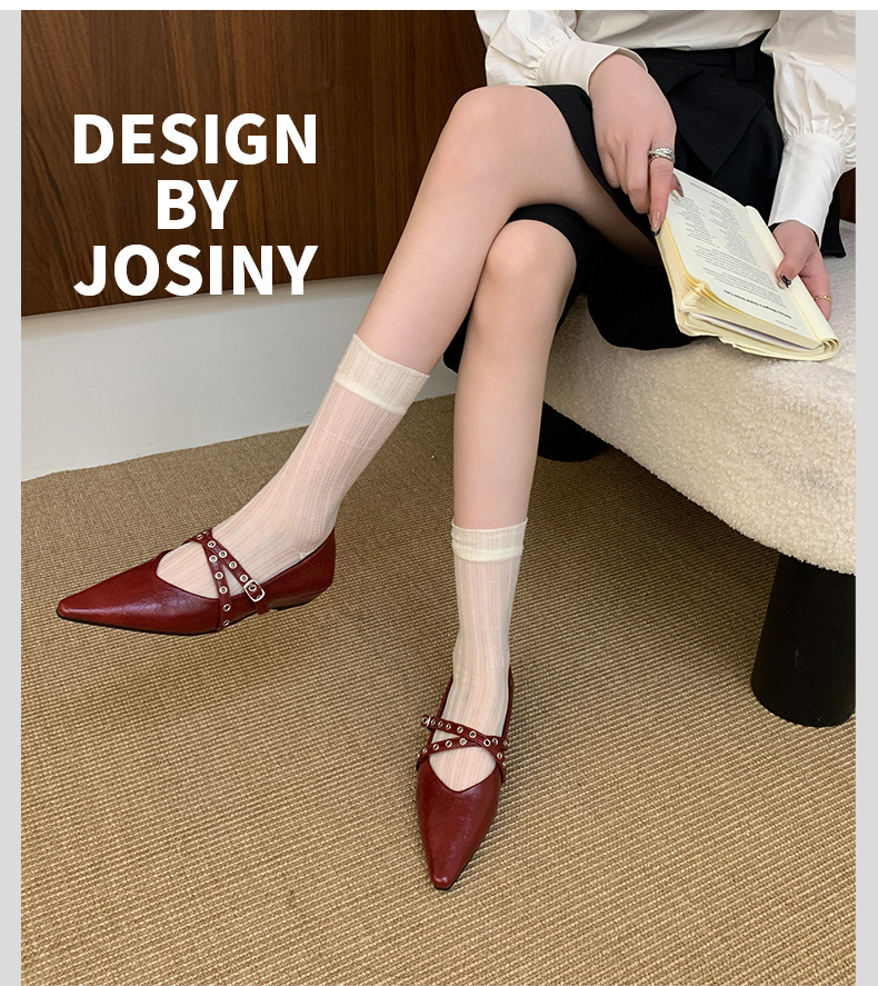 Wedge Heel Square Head Shallow Mouth Single Shoes Women's Rivets New French Retro Gentle Evening Breeze Mary Jane Doudou Women's Shoes_vogvips.com