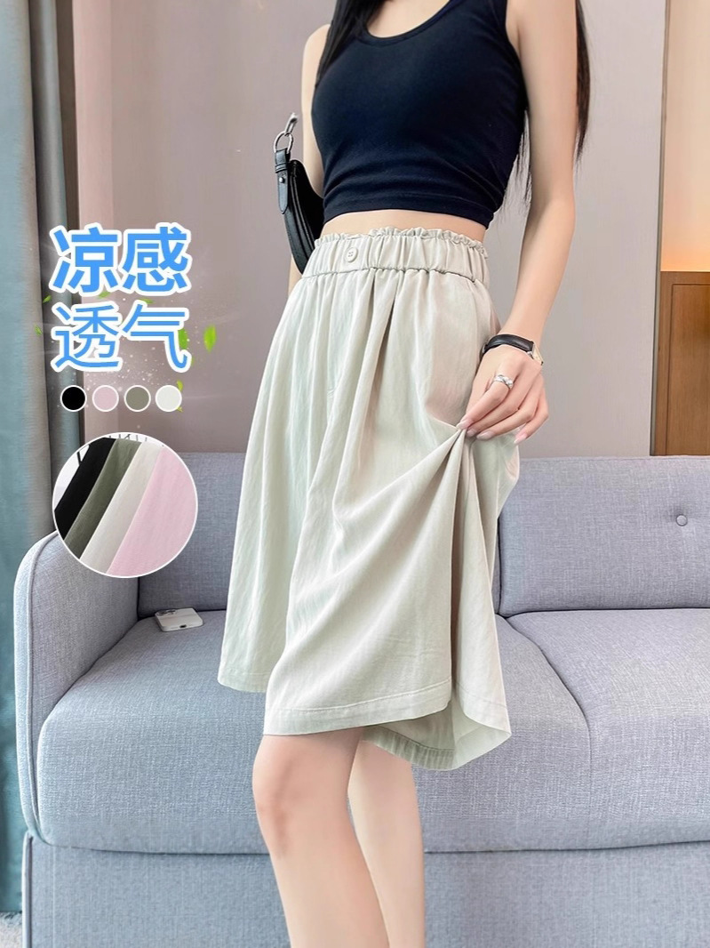 Real Shot of Ice Silk Yamamoto Shorts for Women, New Summer Style, Plus-Size, High-Waisted, Casual Wide-Leg Versatile Mid-Length Shorts, Five-Point Skirt Pants