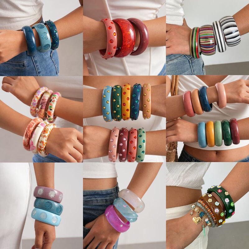 New European and American style sweet floral print resin geometric bracelet, a delicate and gentle accessory for everyday wear, with a touch of sophistication New European and American style sweet floral print resin geometric bracelet, a delicate and gentle accessory for everyday wear, with a touch of sophistication