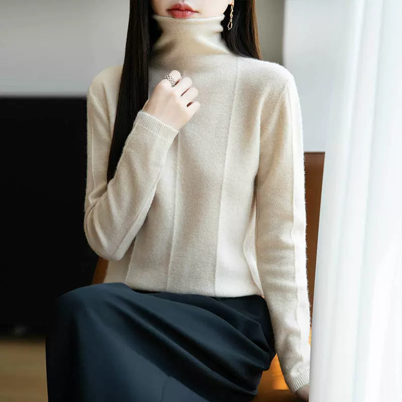 洋气内搭堆堆领羊绒打底衫女秋冬高领保暖长袖毛衣针织纯羊毛上衣