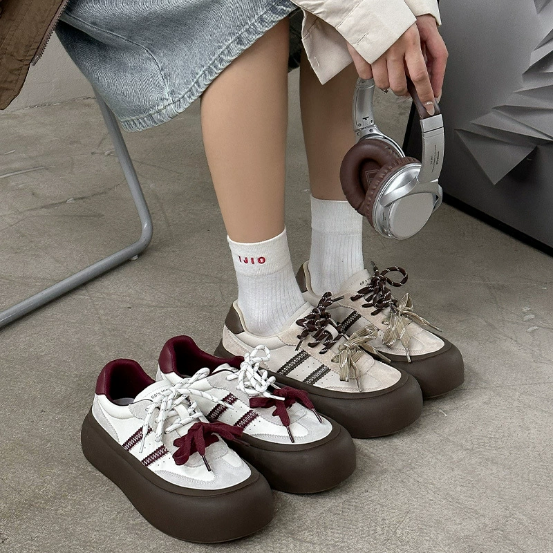 2024 новые модные дикие маленькие круглые головки двухцветные двойные шнурки ретро шнуровые туфли