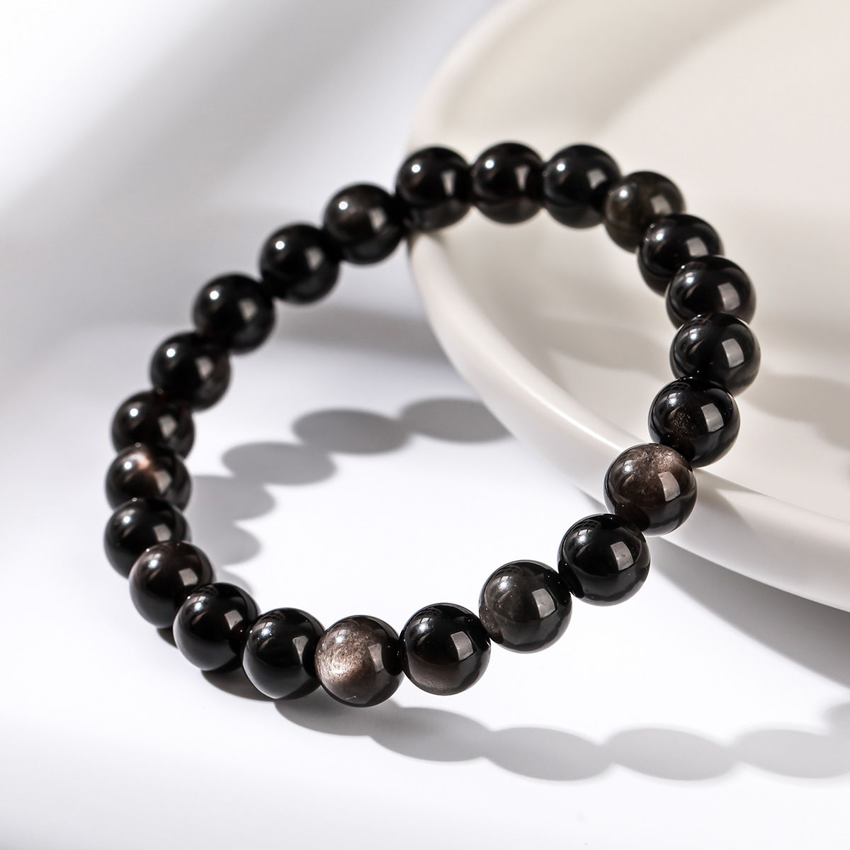 jingzhou jewelry 5a natural silver stone bracelet strong silver effect men‘s and women‘s personalized single ring round beads bracelet wholesale