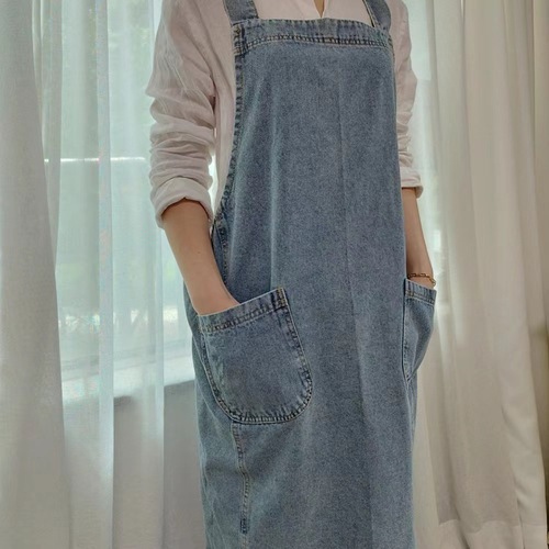 Japanese and Korean washed denim cotton canvas apron smock advertising kitchen bib flower shop manicure work clothes printed with LOGO
