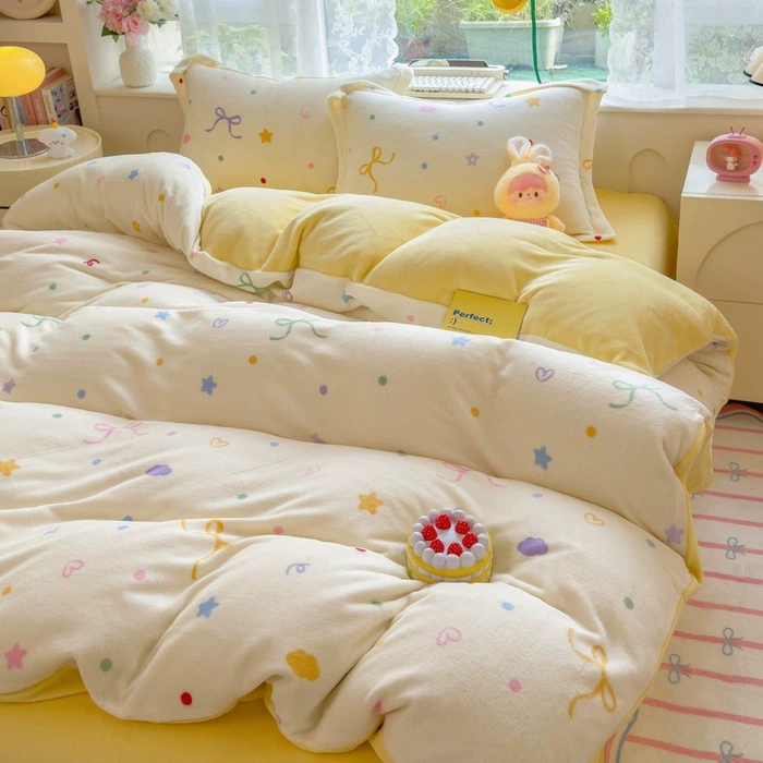 Demi-season velvet warm jeans, children's set, fleece fitted sheet, keep warm fleece duvet cover, 4 piece set, 3 piece set
